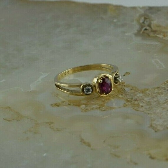 14K Yellow Gold Ruby Oval and Diamond Accent Ring Size 6 | Etsy