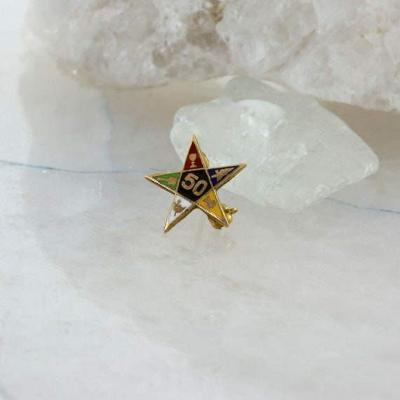 10K Yellow Gold Eastern Star Enameled Pin - image 3