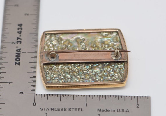 14K Yellow Gold Large Rectangle Abalone Cabachon … - image 4