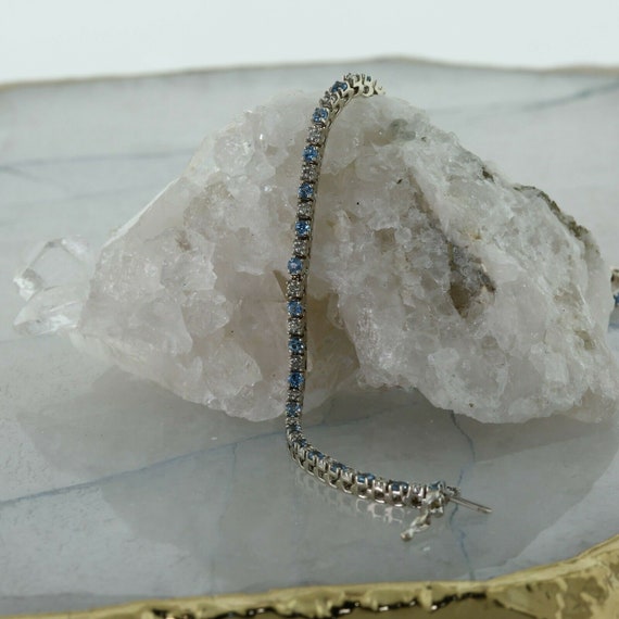 10K White Gold Blue Topaz and Diamond Bracelet 8 … - image 3