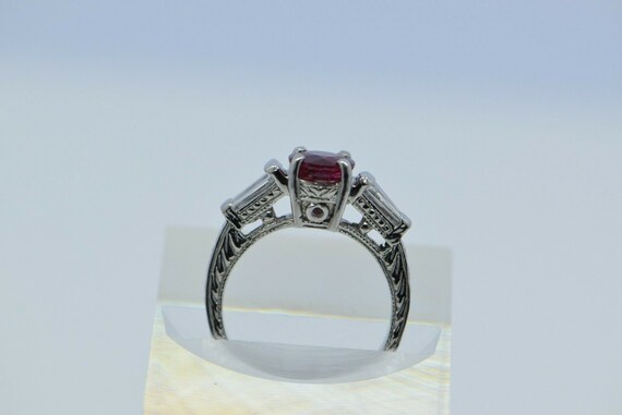 Platinum Ruby and Diamond Ring Deco Style Size 6 - image 7