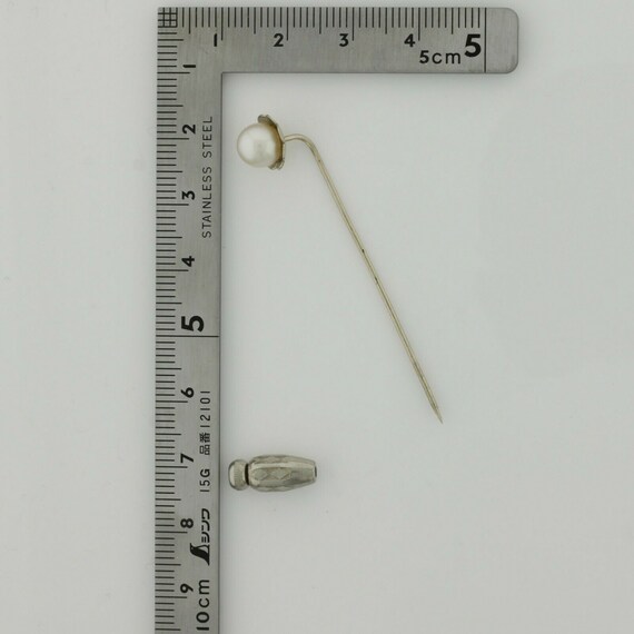 10K White Gold White Pearl Stick Pin - image 4