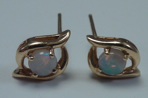 1.5 Gram 14K Yellow Gold Earrings with Opals - image 3