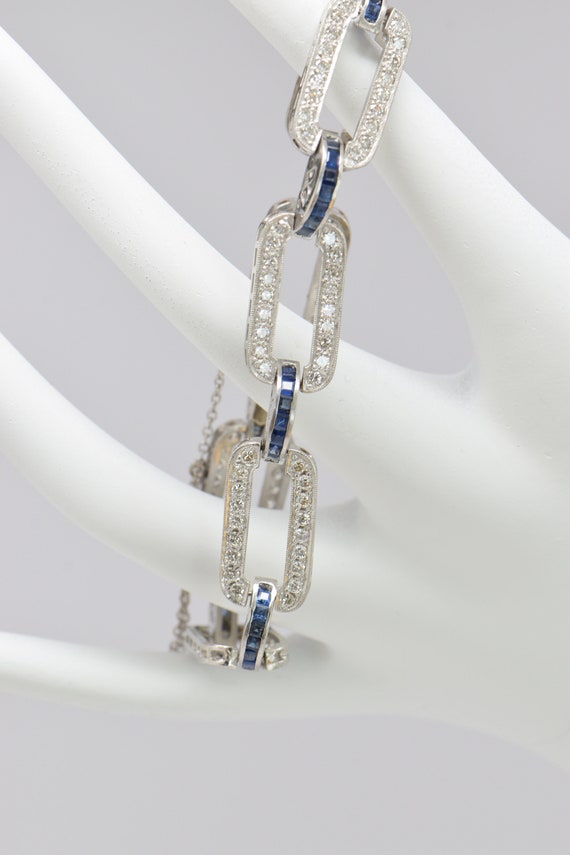 Platinum Edwardian Deco Diamond and Sapphire Brac… - image 5