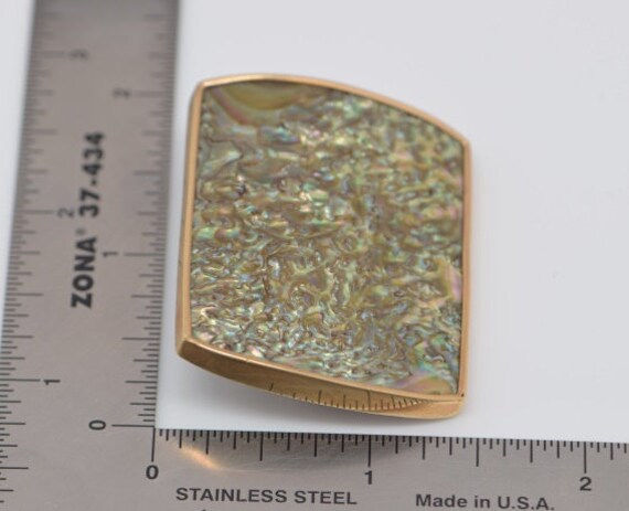 14K Yellow Gold Large Rectangle Abalone Cabachon … - image 3