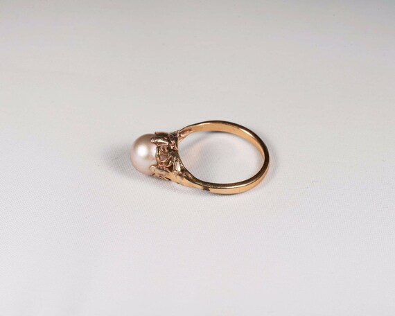 10K Yellow Gold Filigree 7.2mm Grey Pearl Ring , … - image 2