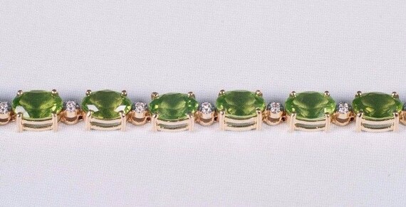 14K Yellow Gold and Peridot and Diamond Chip Brac… - image 3