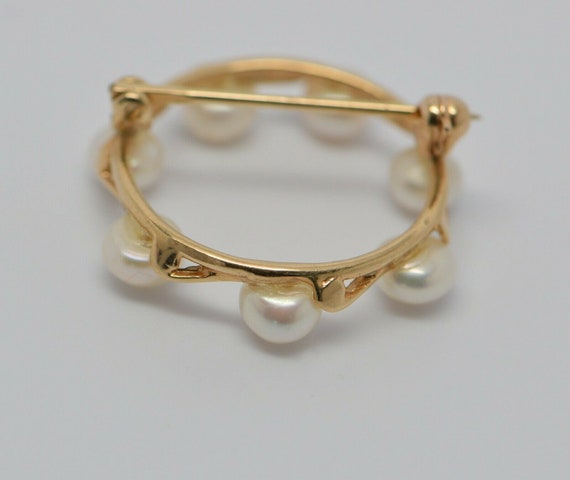 14K Yellow Gold Pearl Set Circle Pin/Brooch, Circ… - image 5