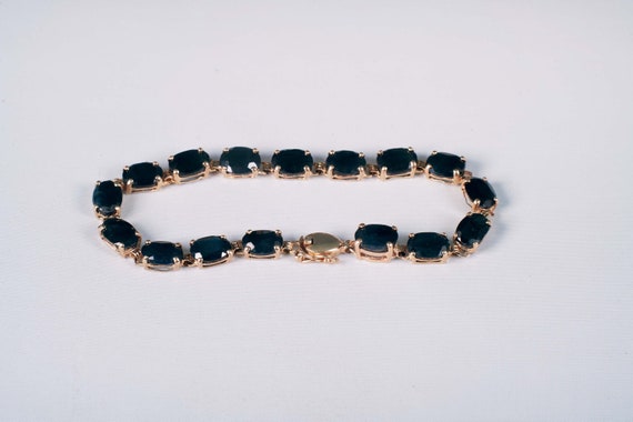 10K Yellow Gold Oval Sapphire Bracelet, 6" Long - image 3