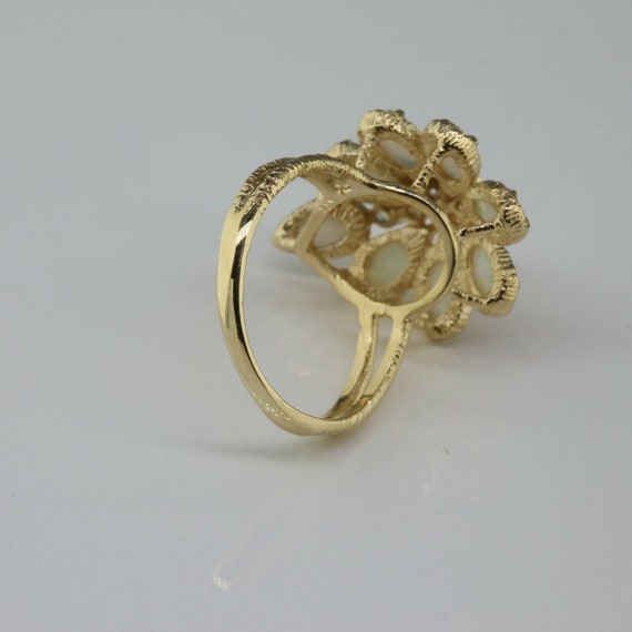 14K Yellow Gold Opal Flower Ring Fine Crystal Opa… - image 4