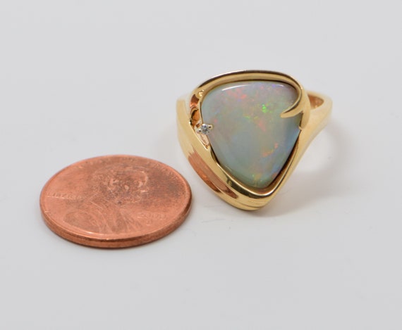 14K Yellow Gold Opal and Diamond Ring Signed "EXC… - image 6