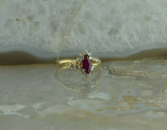 10K Yellow Gold 1ct Ruby Diamond Ring Size 7.25 Circa 1960 Etsy