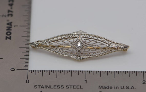 14K Yellow Gold & Platinum Top Diamond Filigree E… - image 4