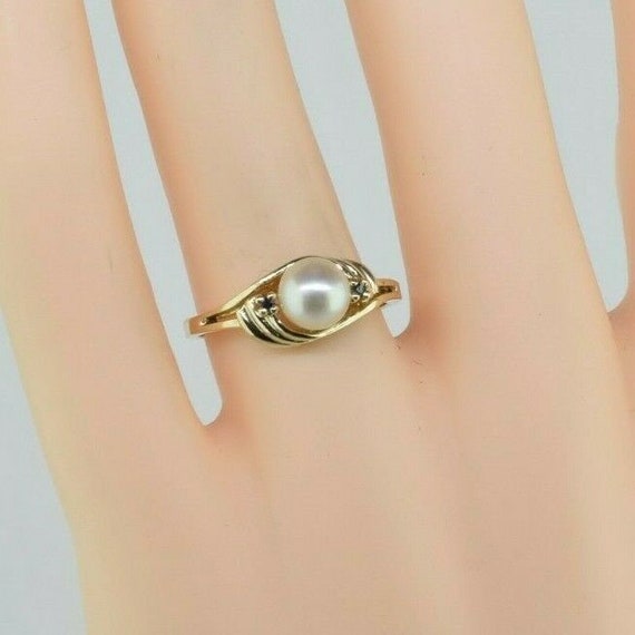10K Yellow Gold Pearl Sapphire Accent Ring Size 6… - image 4
