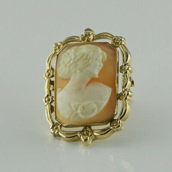 Vintage 10K Yellow Gold Rectangular Shell Cameo P… - image 2