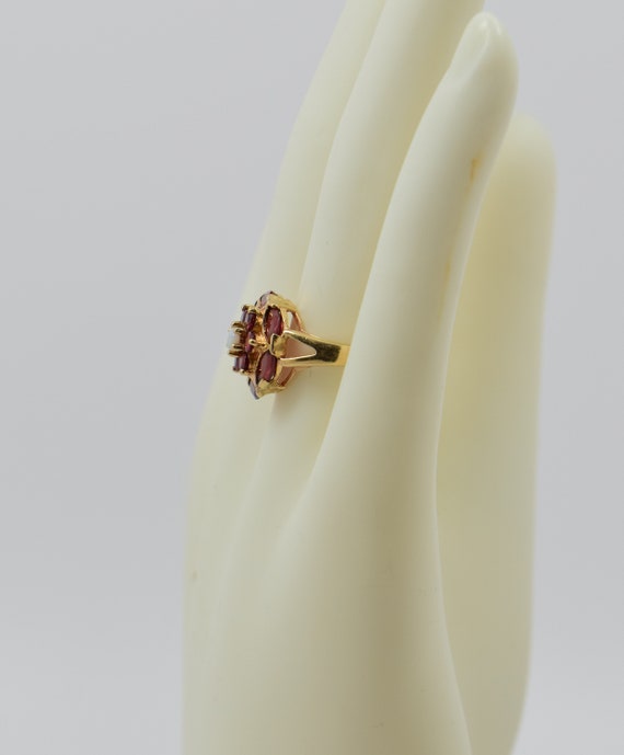 10k Yellow Gold Rhodolite and Opal Rosette Ring, … - image 3