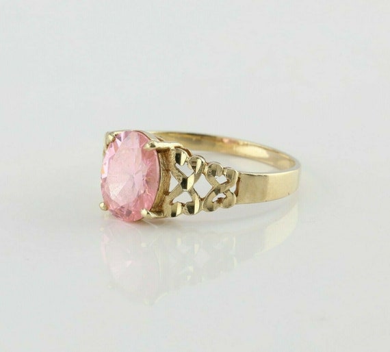 10K Yellow Gold Pink Oval Faceted Stone Ring Size… - image 3