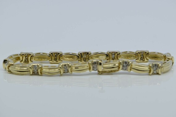 14K Yellow Gold Diamond Bar Bracelet Circa 1980 - image 4