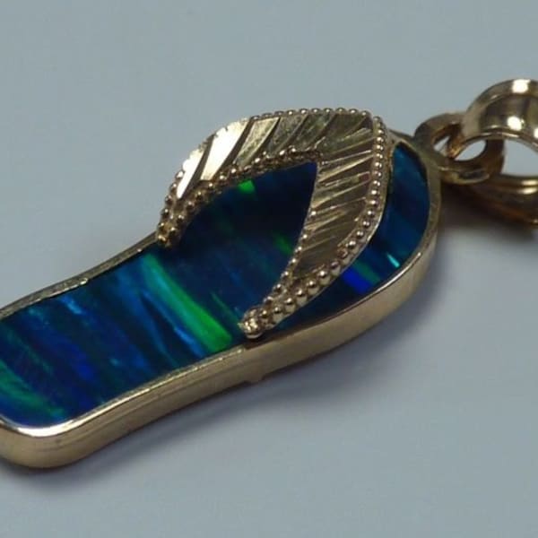 1.26 Gram 14K Yellow Gold Sandal Shaped Pendant with Crushed Opal