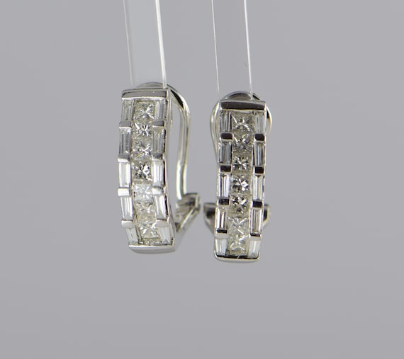 950 Platinum Diamond Set French Back Post Earrings - image 1