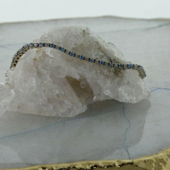 10K White Gold Blue Topaz and Diamond Bracelet 8 … - image 1
