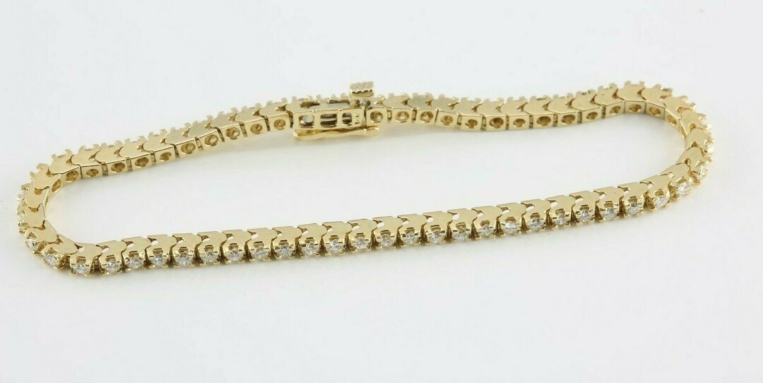 Super 14K YG 3ct Tw Diamond Tennis Bracelet 7 Inches Circa