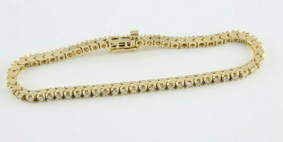 Super 14K YG 3ct tw Diamond Tennis Bracelet 7 Inc… - image 1