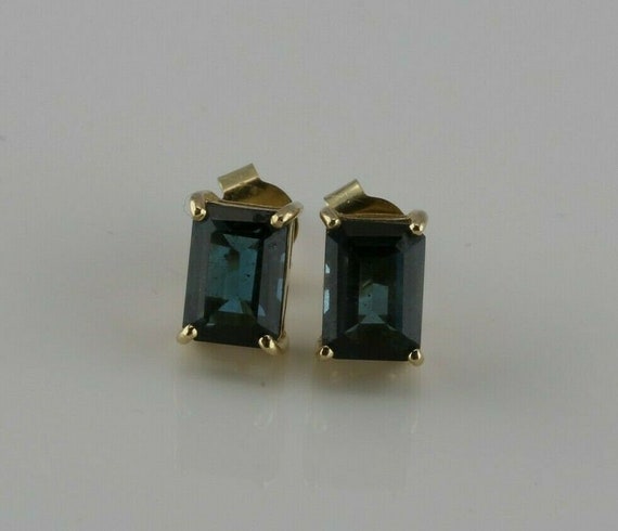 14K Yellow Gold Rectangular Sapphire Stud Earrings - image 1