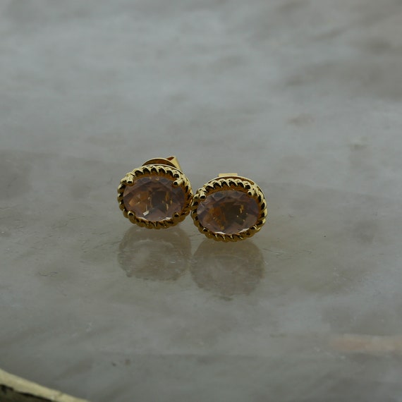 14K Yellow Gold Pink Stone Morganite Post Earrings - image 9