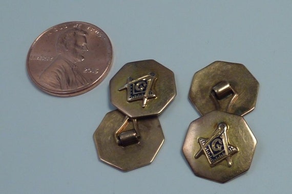 14K Yellow Gold Vintage "Masonic/Freemason" Cuffl… - image 5