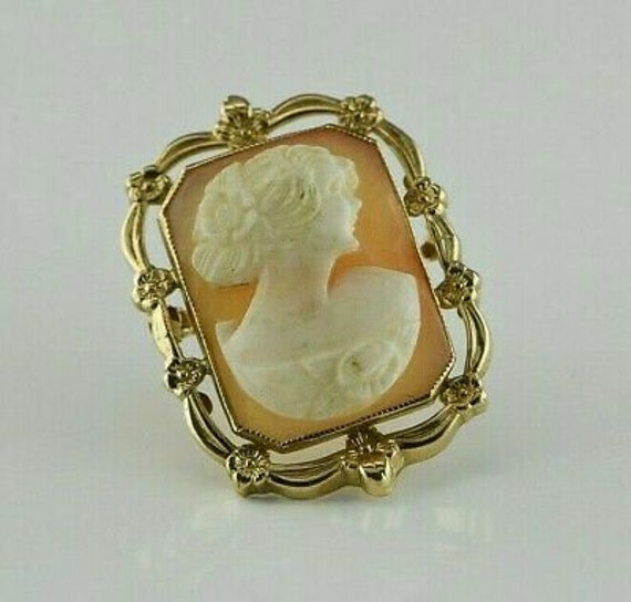 Vintage 10K Yellow Gold Rectangular Shell Cameo P… - image 1
