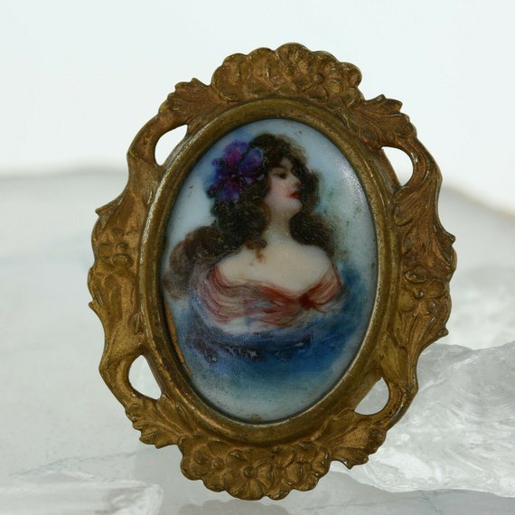 Antique Porcelain Portrait Brooch Victorian Style… - image 1