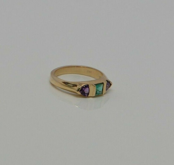 14K YG Amethyst & Emerald Ring Square Emerald w/2… - image 3