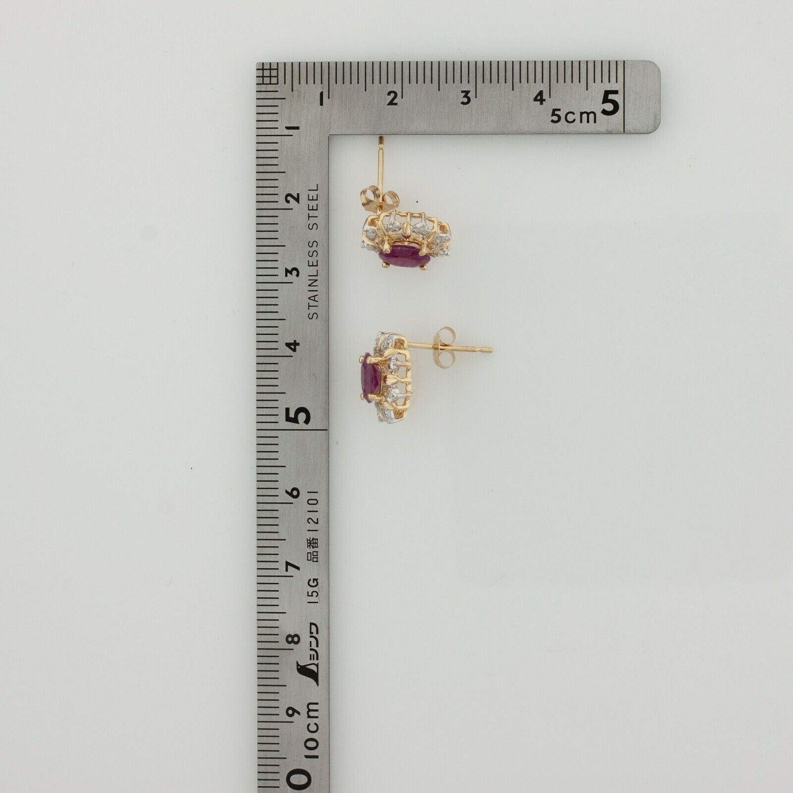 14K Yellow Gold 1.5 Ct TW Ruby and Diamond Halo Studs Circa