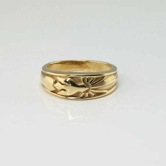 14K Yellow Gold Peace Dove Ring Size 7 Circa 1990 - image 1