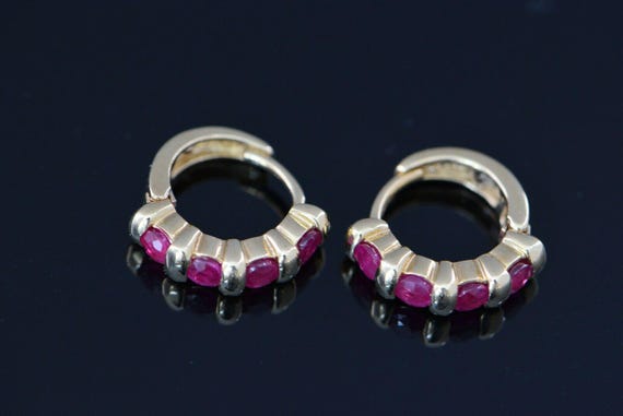 14K Yellow Gold Ruby Hinged Ear Clips - image 4