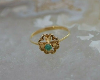 14K Yellow Gold Emerald Ring Circa 1970 Size 7.5