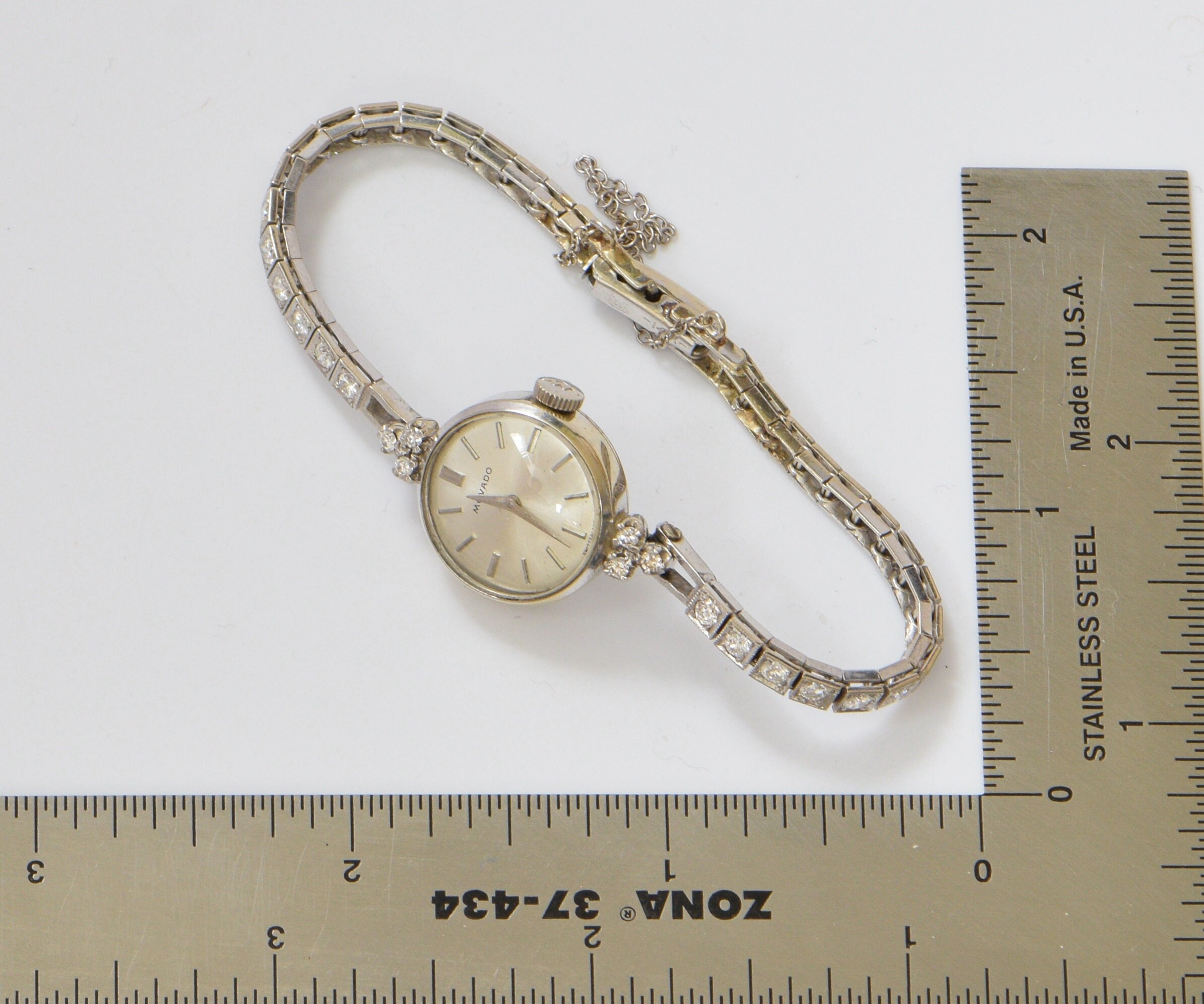 Vintage Movado Cocktail Ladies Mechanical Wristwatch Swiss 14k White GF Identify Movado 1960 main image 3