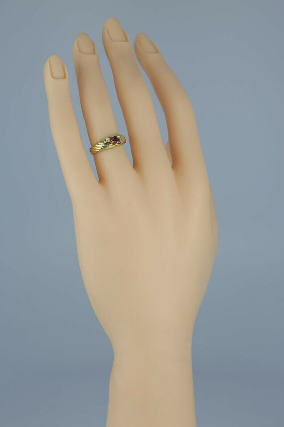 14K Ruby & Diamond Ring Fluted Design Prong Set S… - image 4