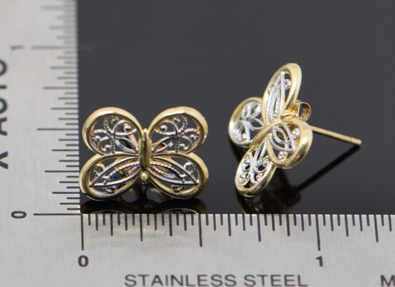 14K Yellow & White Gold Butterfly Earrings - image 6