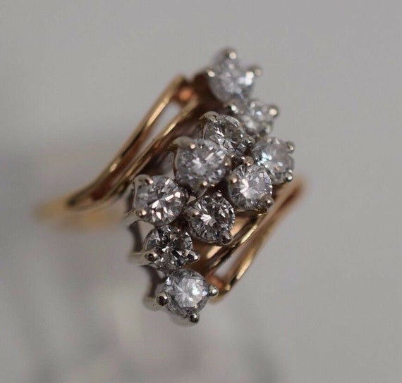 Rhinestone Ring Mens Clear 14K HGE Lind Heavy Gold