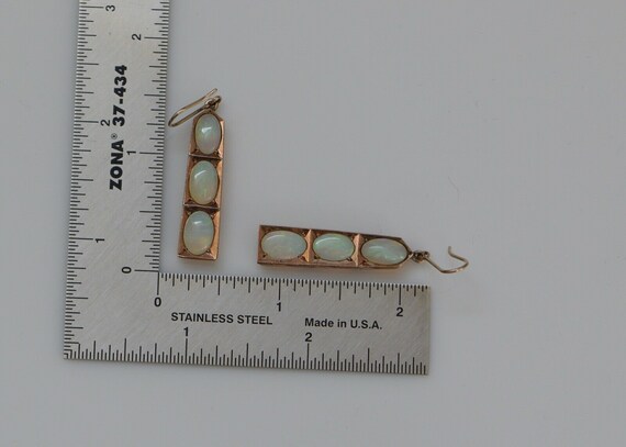 14K Rose Gold Art Deco Crystal Opal 3 Stone Ear P… - image 6