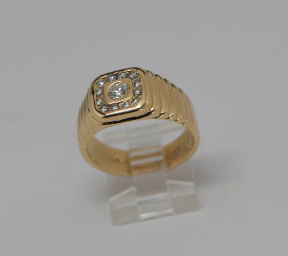 14K Yellow Gold Men's Art Deco Style Diamond Ring… - image 5