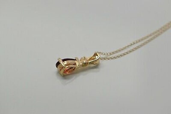 14K YG Garnet Necklace Pear Shaped Stone with Dia… - image 4