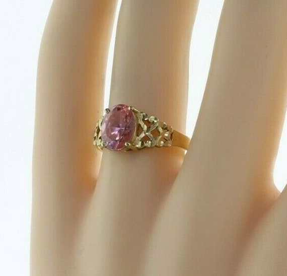 10K Yellow Gold Pink Oval Faceted Stone Ring Size… - image 2