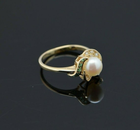 14k gold pearl ring with diamonds discount