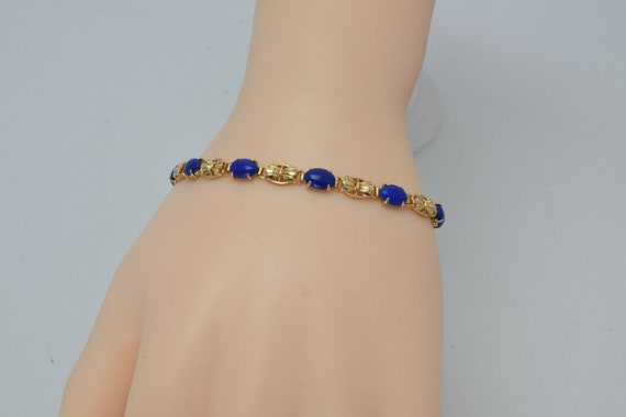 14K YG Attractive Lapis Lazuli Bracelet with 10 S… - image 2