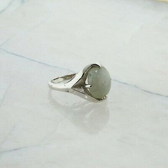 Vintage 10K White Gold White Jadeite Ring Size 6 … - image 1