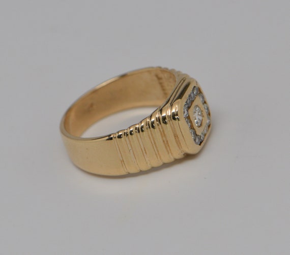 14K Yellow Gold Men's Art Deco Style Diamond Ring… - image 7