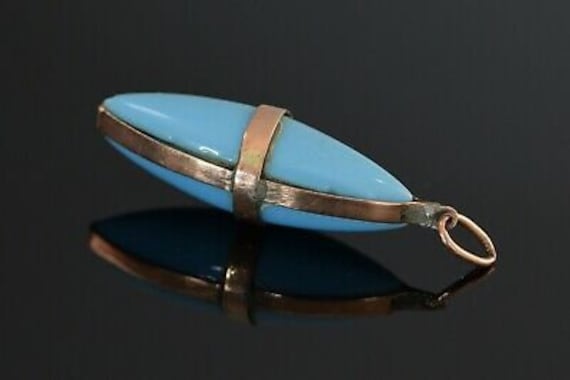 9K Edwardian Rose Gold Blue Glass Pendant - image 3